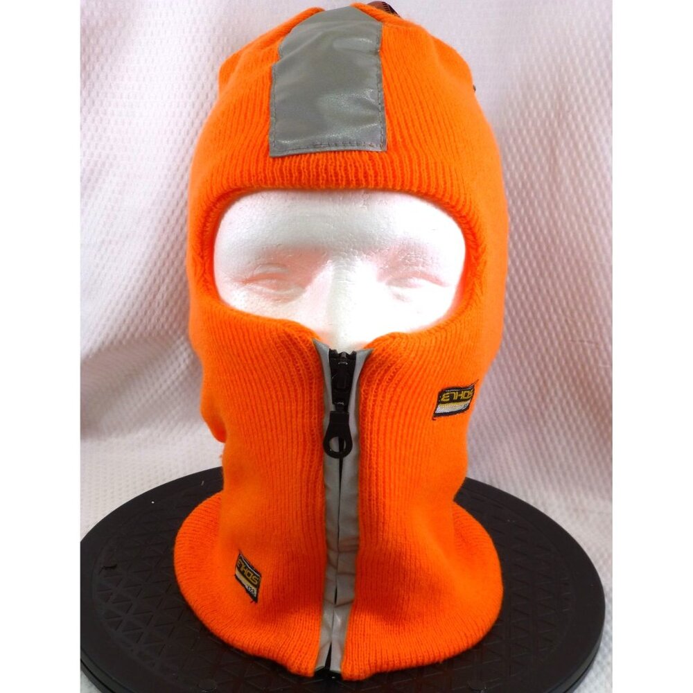 NWTHigh-Visibility Orange Knit Balaclava With Reflective Stripes & Zippered Fron